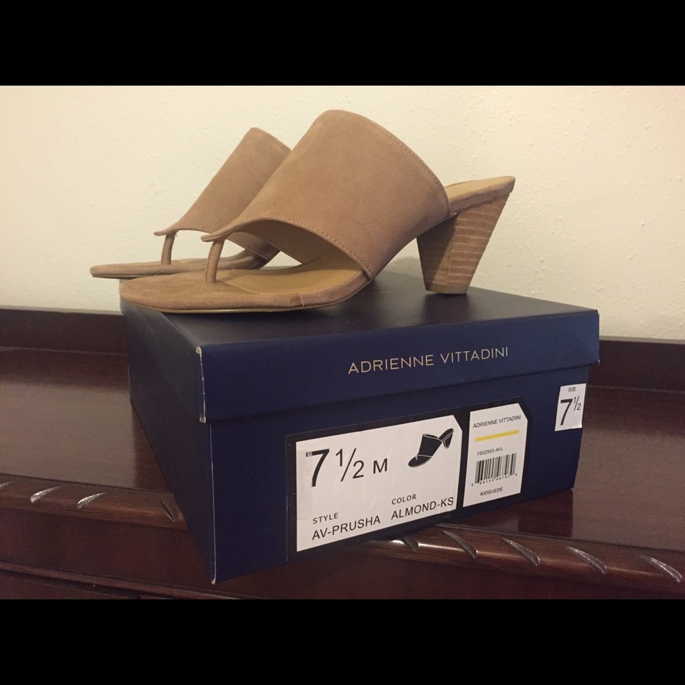 Adrienne Vittadini Almond Suede Sandal Heels